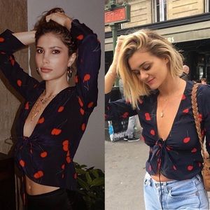 Lip Pattern Tie Blouse